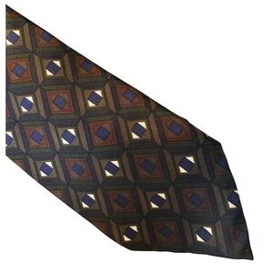 Amherst‎ & Brock Gold Label Silk Tie Geometric Diamond Olive Green Navy Burgundy